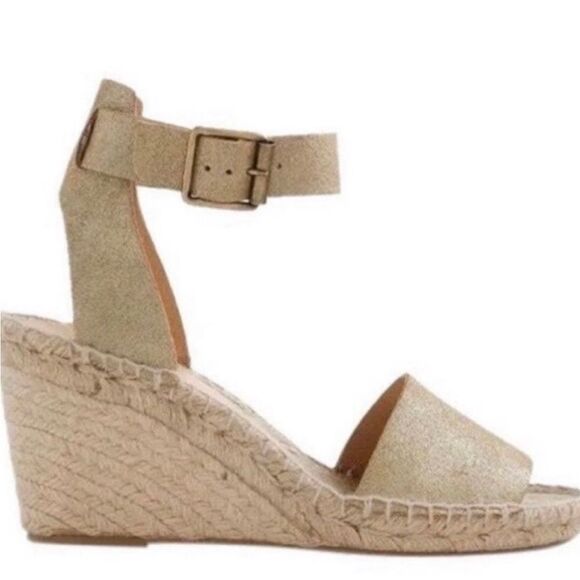 J Crew Sandals Espadrille Wedge Gold Cream Leather Size 10 - Picture 1 of 9